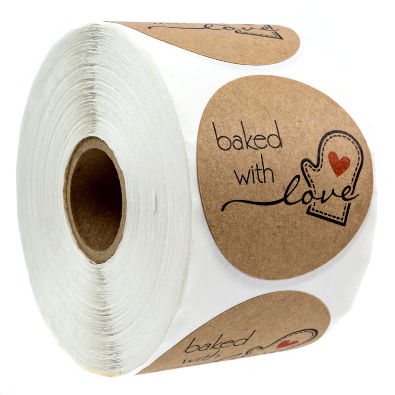 SBlabels 2" Round Natural Kraft Baked with Love Stickers / 500 Brown Kraft Labels / 2 Inch Made with Love Food Seals/Made in The USA - Image 1